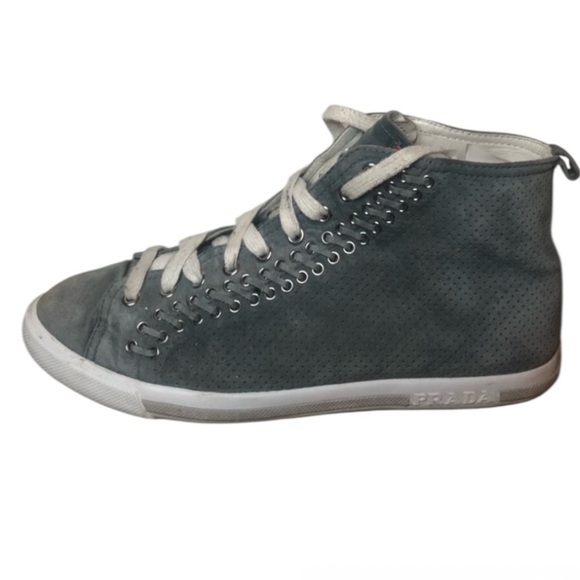 Prada Mid Top Eyelet Cap Toe Gray Sneaker Size 37.5 / US 6.5-7 - Picture 5 of 11